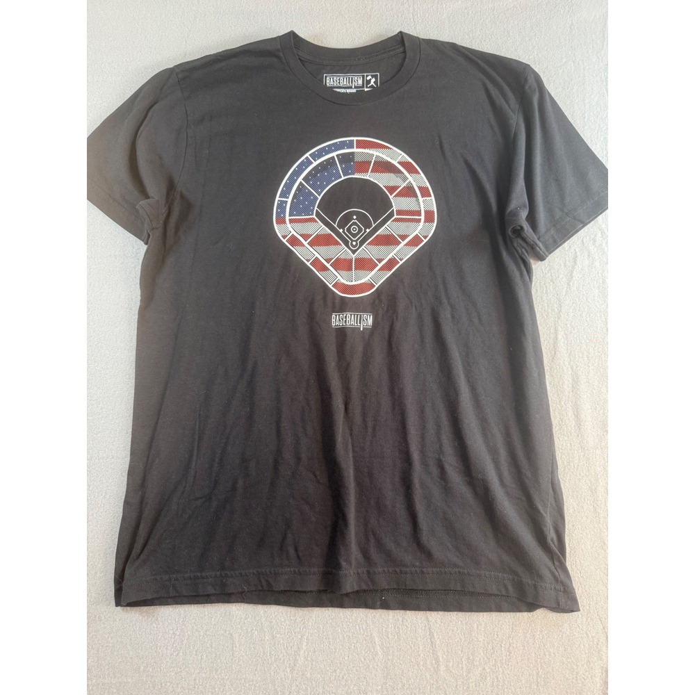 Baseballism Mens XL Black American Flag Baseball Diamond Graphic T-Shirt